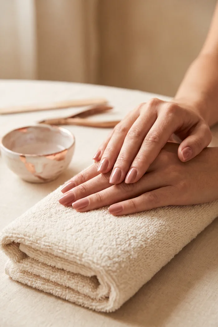 Mani con manicure semipermanente nude rosato — NOA Pavia